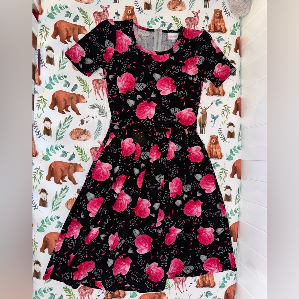 LuLaRoe Black Dress with Pink Floral Pattern